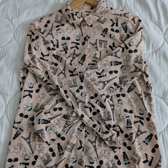 Karl Lagerfeld Button-up Blouse Women's Medium Pink Graphic Cats Paris Top - Picture 11 of 16